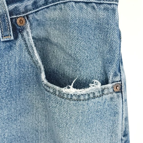 Levi's 505 Denim Jeans Men's 34x30 Blue With Fade Distressed Destroyed - Picture 5 of 15